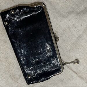 Anne Fontaine French Y2K style Black Patent Leather Kiss-Lock Frame Wallet